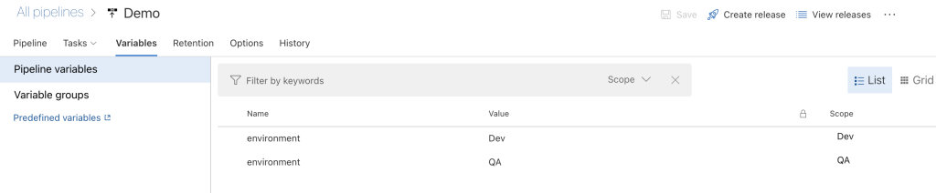 Azure DevOps pipeline variables with scope